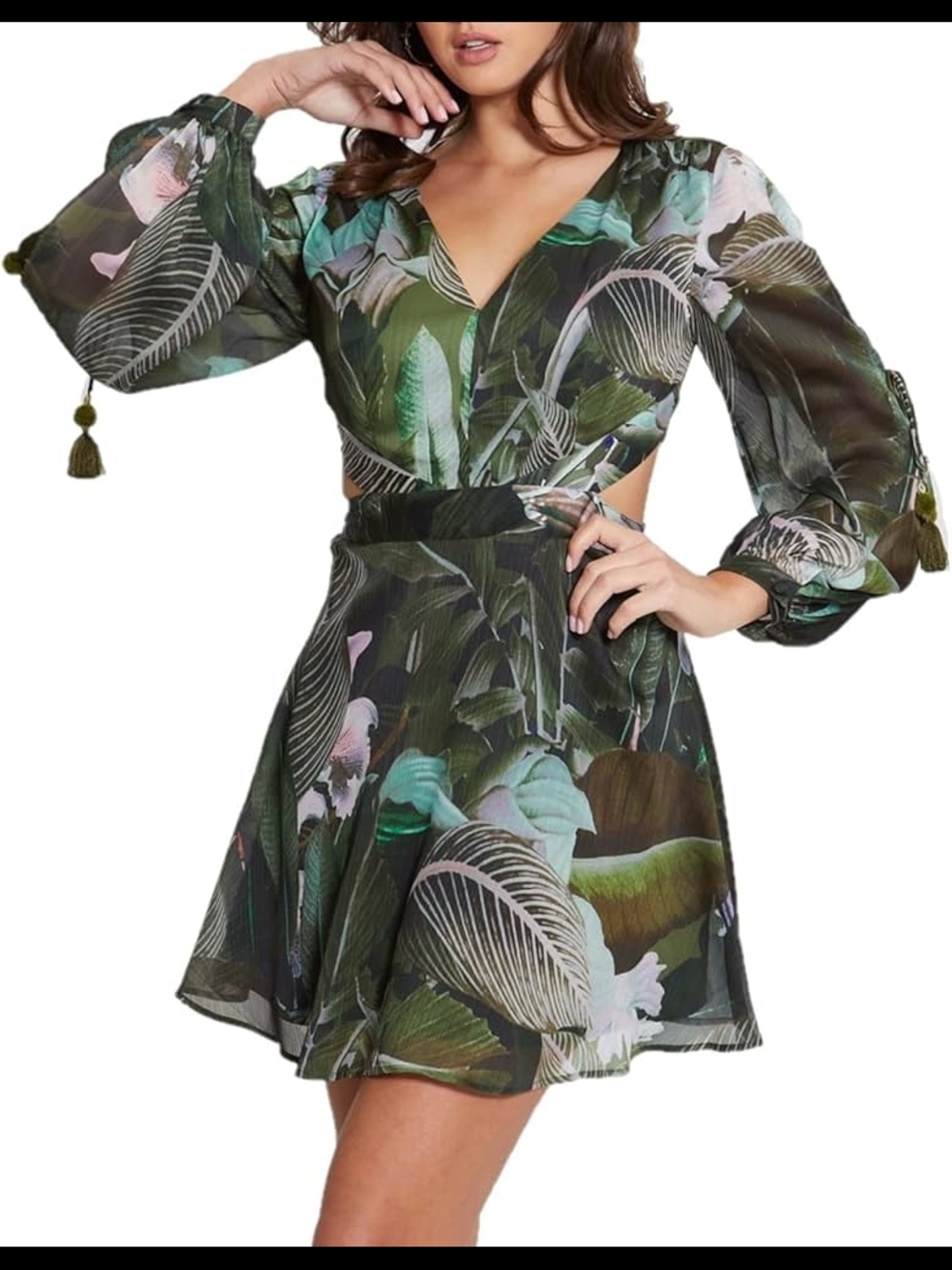 NWT Guess Green Tropical Leaf Cutout Mini Dress